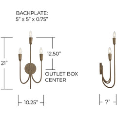 CAPITAL LIGHTING Capital Lighting 656831MZ Marley Sconce 3 x 60W (10.25 in W x 21 in H x 7 in E)