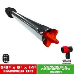 DIABLO Diablo DMAPLA4510 AMPED Rebar Demon SDS-Plus 4-Cutter Full Carbide Head Dust Extraction Hammer Drill Bit (5/8 x 8 x 14)