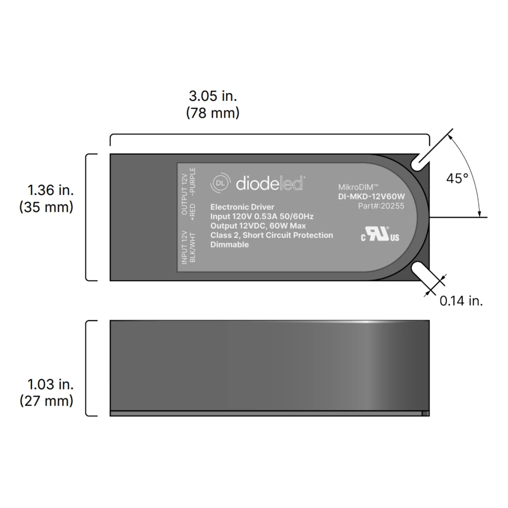DIODE LED Diode Led DI-MKD-12V60W MikroDIM Electronic Dimmable Driver 60W (12V)