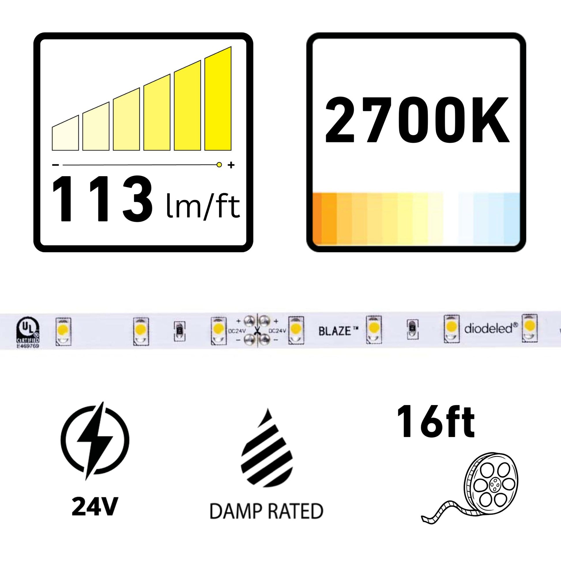 DIODE LED Diode Led DI-24V-BLBSC1-27-016 Blaze 100 LED Tape Light 24V (16.4 ft spool) DI-24V-BLBSC1-27-016