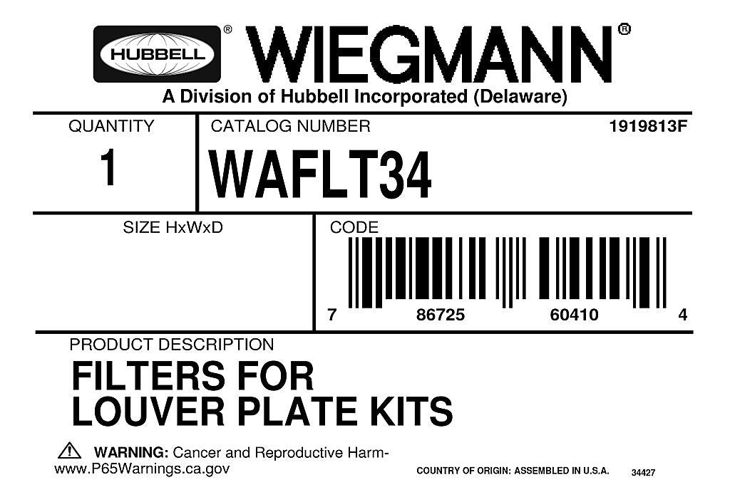 WIEGMANN Wiegmann WAFLT34 Filter Kit For Louver Kit WAVK34 4.09 x 3.25 in