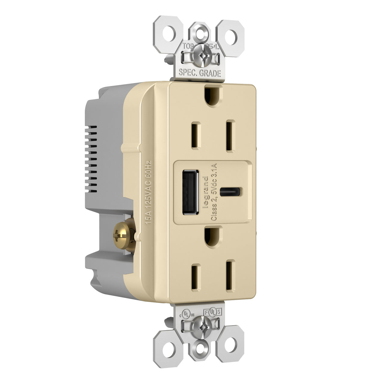 LEGRAND Legrand TR15USBACI 15A 125V Duplex Tamper-Resistant Receptacle with USB (Duplex) TR15USBACI