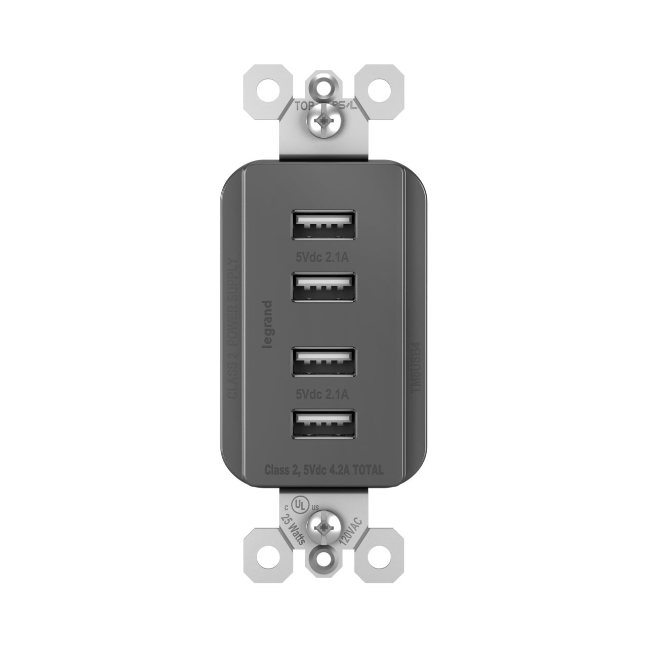 LEGRAND Legrand TM8USB4-BKCC6 Radiant 4.2A Quad Type A USB Charger (4 ports) LGR-TM8USB4BKCC6