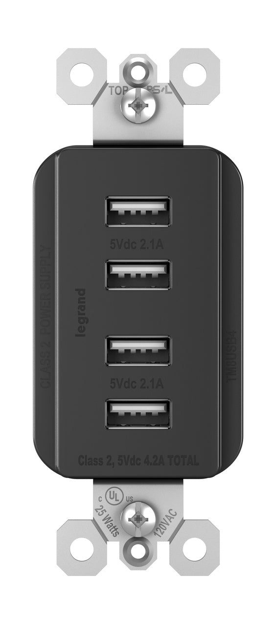 LEGRAND Legrand TM8USB4-BKCC6 Radiant 4.2A Quad Type A USB Charger (4 ports) LGR-TM8USB4BKCC6