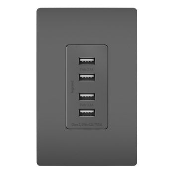 LEGRAND Legrand TM8USB4-BKCC6 Radiant 4.2A Quad Type A USB Charger (4 ports) LGR-TM8USB4BKCC6