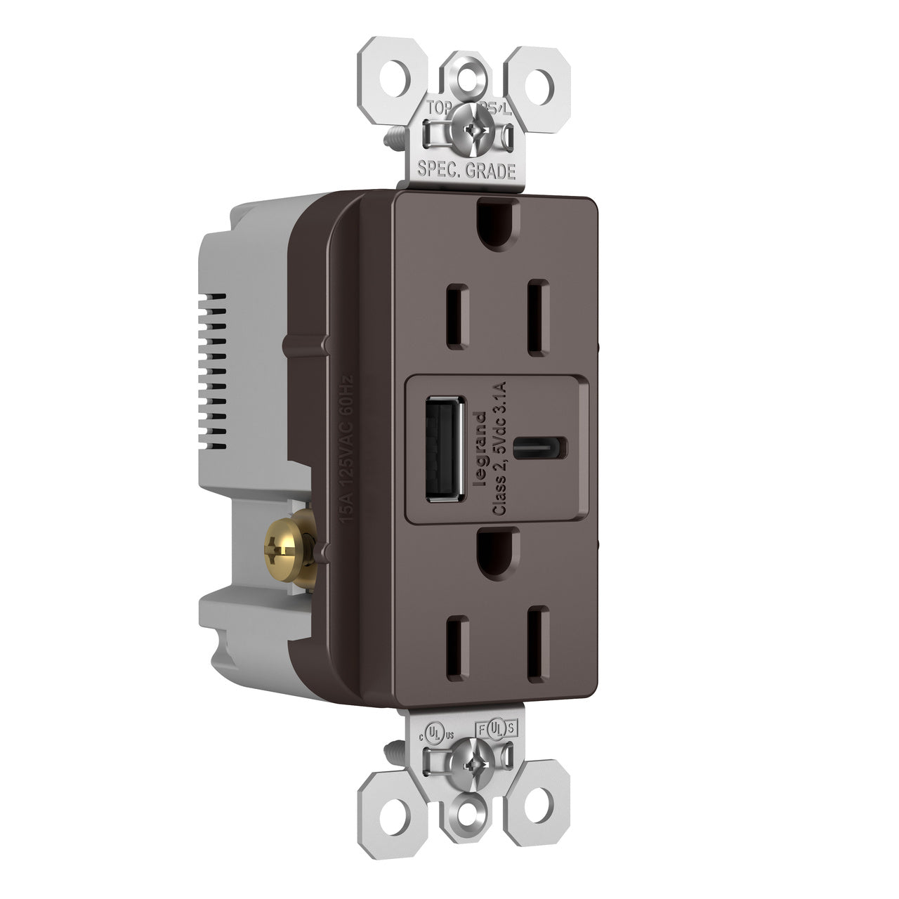 LEGRAND Legrand TR15USBAC 15A 125V Duplex Tamper-Resistant Receptacle with USB-A/USB-C 3.1A (Pack 1) TR15USBAC