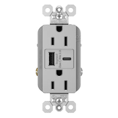 LEGRAND Legrand TR15USBACGRY 15A 125V Duplex Tamper-Resistant Receptacle with USB-A and USB-C (1 Pack)