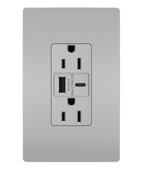 LEGRAND Legrand TR15USBACGRY 15A 125V Duplex Tamper-Resistant Receptacle with USB-A and USB-C (1 Pack)