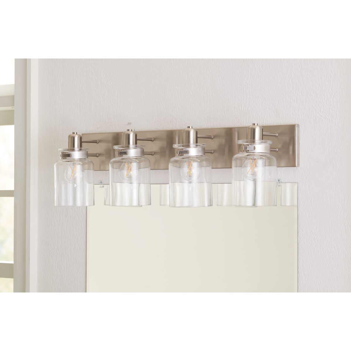 PROGRESS LIGHTING Progress Lighting P300048-009 Calhoun Collection 4-Light Clear Glass Farmhouse Bath Vanity Light 100 watts (4-Light)