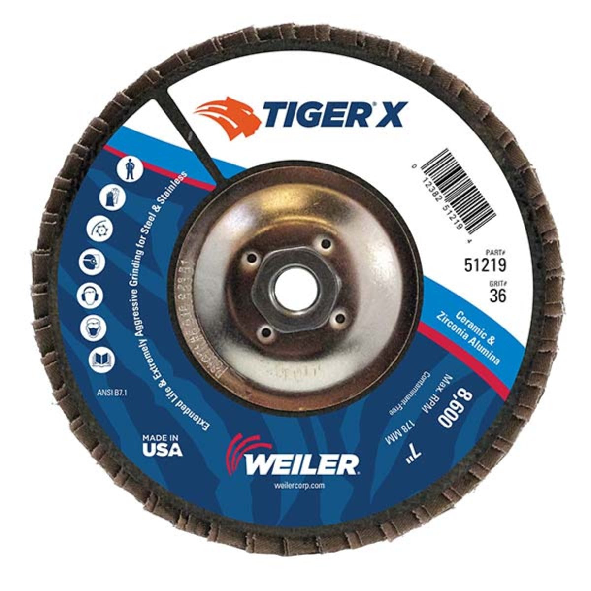WEILER Weiler 51219 Tiger X Flap Disc 7 in Type 29 (5/8-11 Arbor)