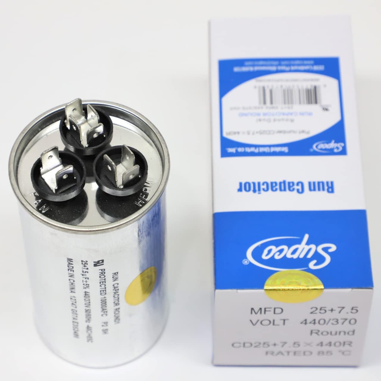 SUPCO Supco CD25+7.5X440R Round Dual Run Capacitor 440/370 VAC (2.00 inches x 3.75 inches) Replaces PRCFD2575, 12779