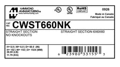 HAMMOND Hammond CWST660NK Straight section w/o KO (6 x 6 x 60)