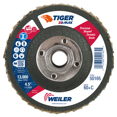 WEILER Weiler 50165 Tiger 3D MAX Flap Disc 4-1/2 in (Type 29, 5/8-11 Nut) 50165