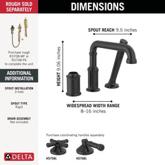 DELTA FAUCET Delta Faucet T3784-BLLHP Three Hole Roman Tub Trim With Hand Shower (3-Hole 8-16 in)