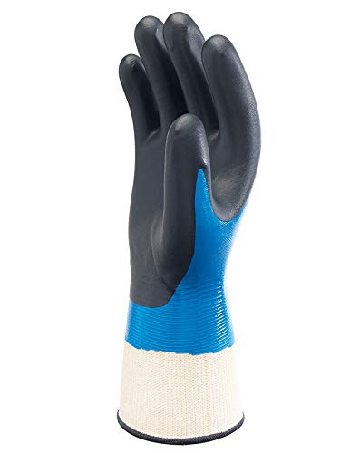 SHOWA SHOWA 377S-06 SHOWA 377 Nitrile Foam Coating on Nitrile Glove with Polyester/Nylon Knit Liner, Small (Pack of 12 Pairs) Blue