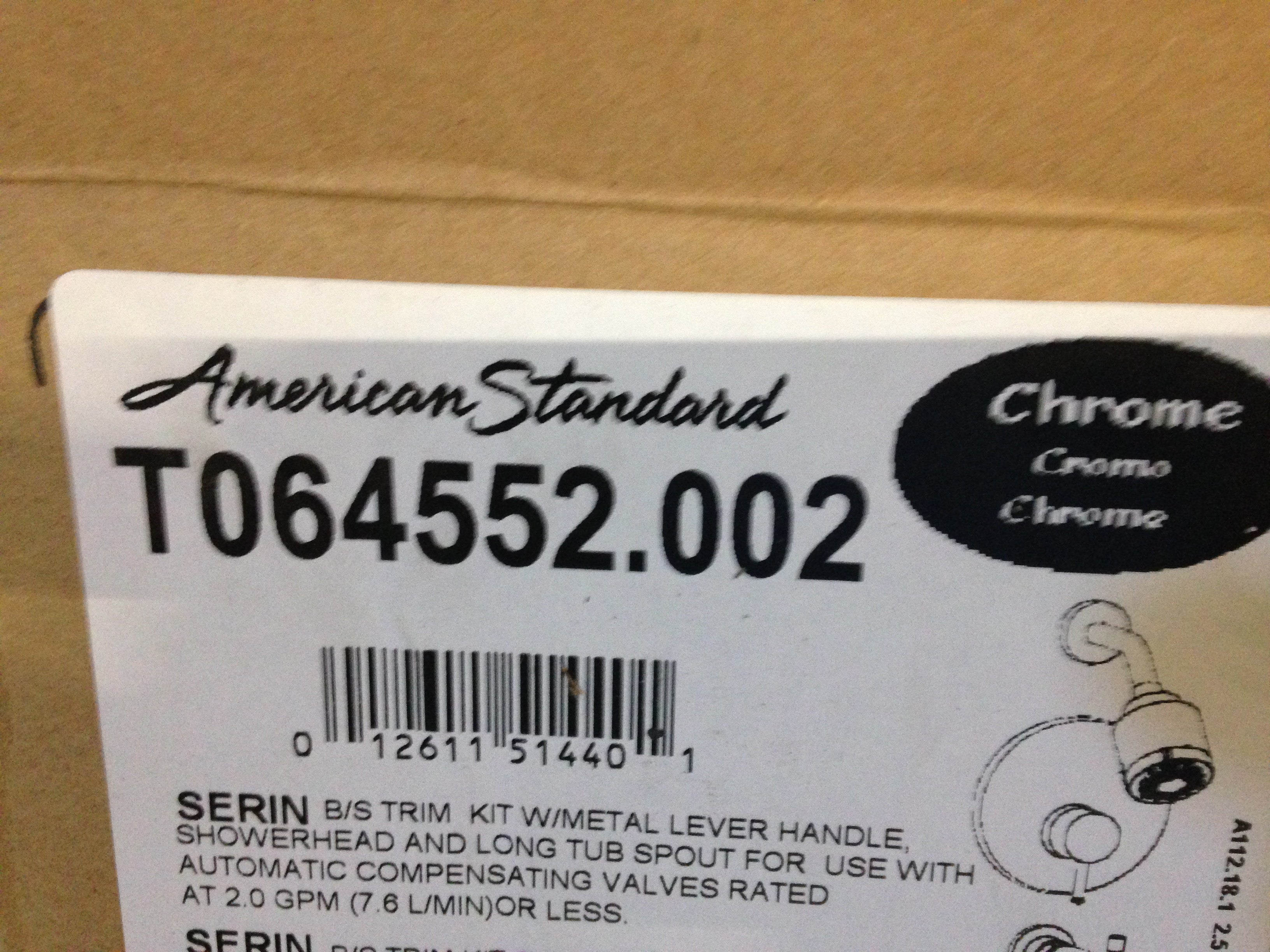 AMERICAN STANDARD American Standard T064552.002 Serin Bath/Shower Trim Kit W/Metal Lever Handle