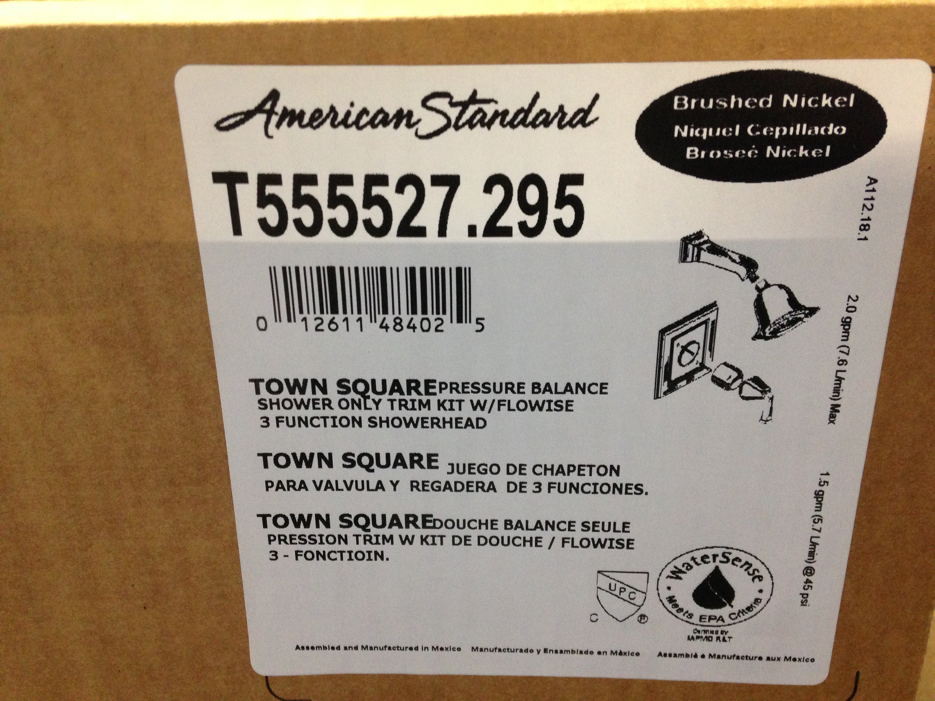 AMERICAN STANDARD American Standard T555527.295 Town Square Pressure Balance Shower Trim Kit W/Flowise 3 Function Shower Head