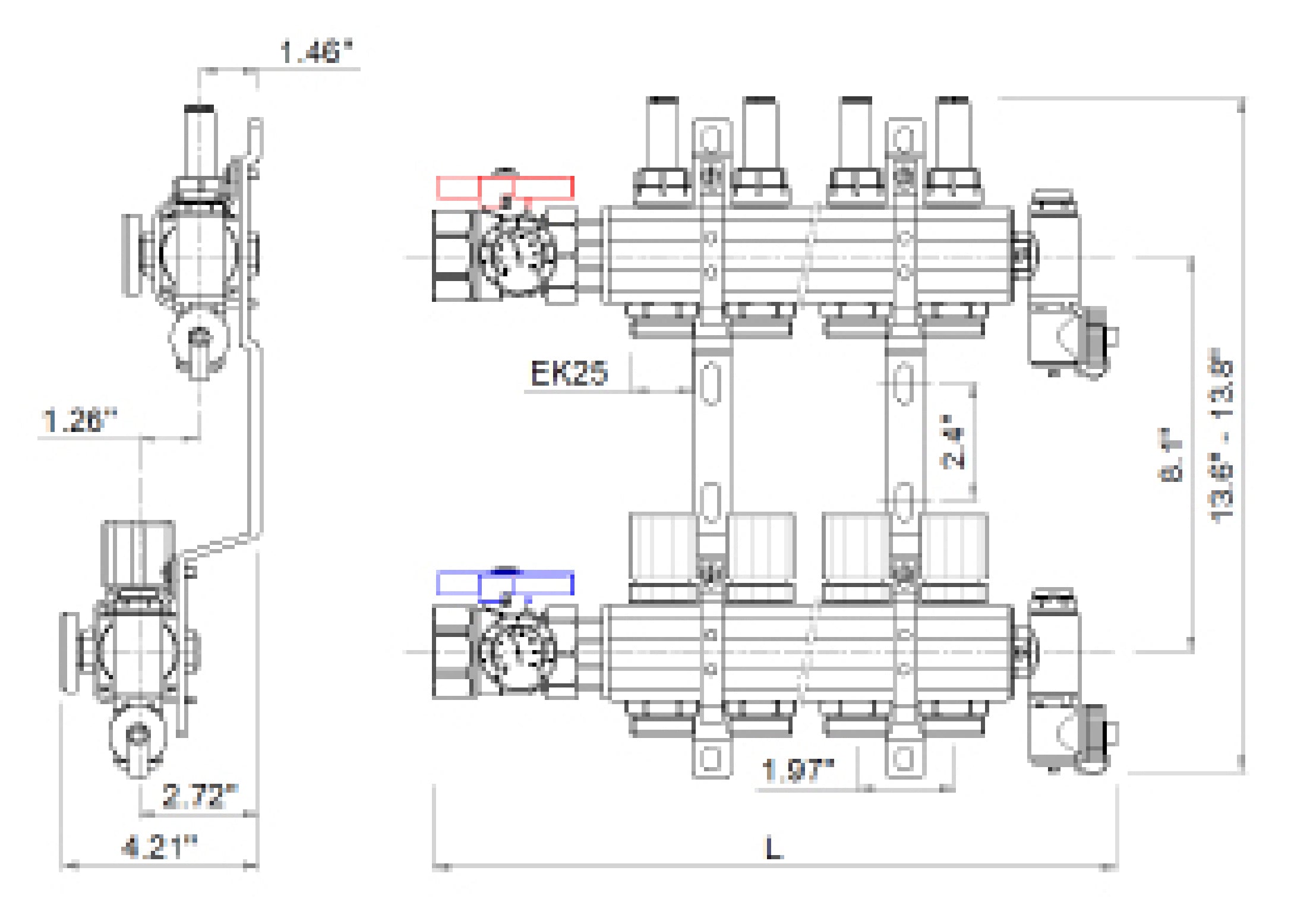 MR PEX Mr Pex 3320600 6 loop 1-1/2 inches chrome plated brass manifold with flowmeter & ball valve