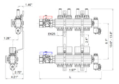MR PEX Mr Pex 3320600 6 loop 1-1/2 inches chrome plated brass manifold with flowmeter & ball valve