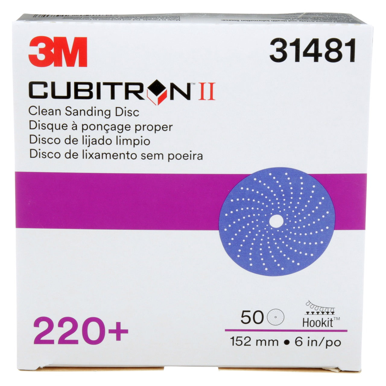 3M 3M 7100155285 Cubitron II Hookit clean sanding abrasive disc 6 in 220+ grit (50/carton) 31481