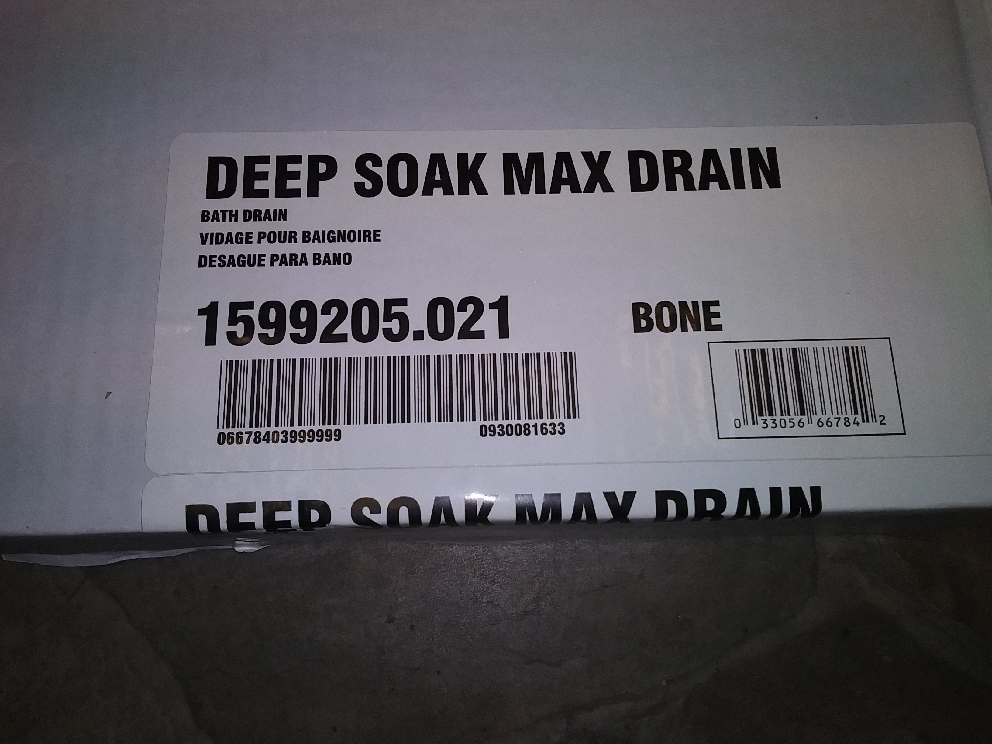 AMERICAN STANDARD American Standard 1599205.021 Evolution Deep Soak Max Drain Bone