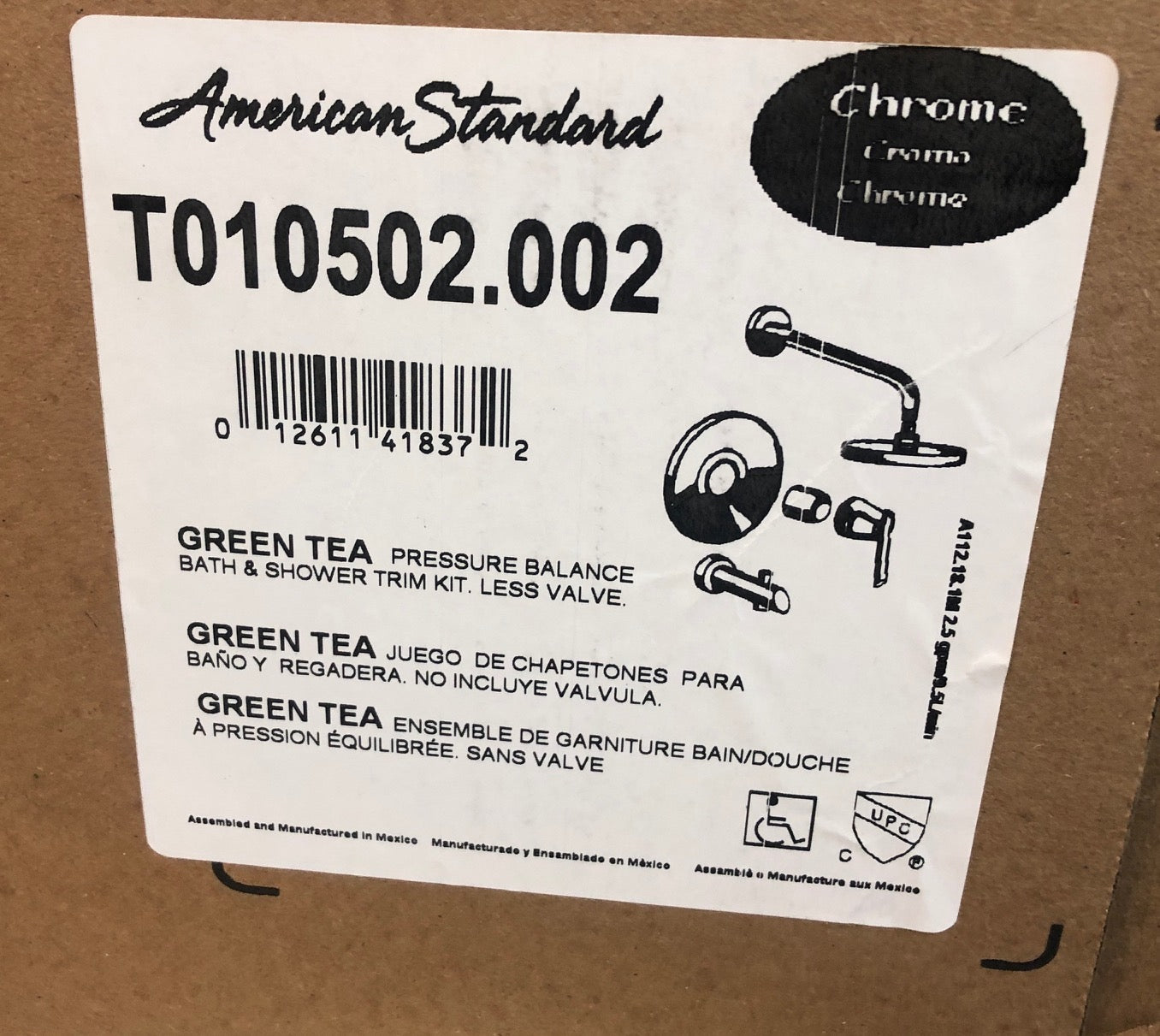 AMERICAN STANDARD AMERICAN STANDARD T010502.002 Green Tea Chrome Pressure Balance Bath and Shower Trim Kit Less Valve