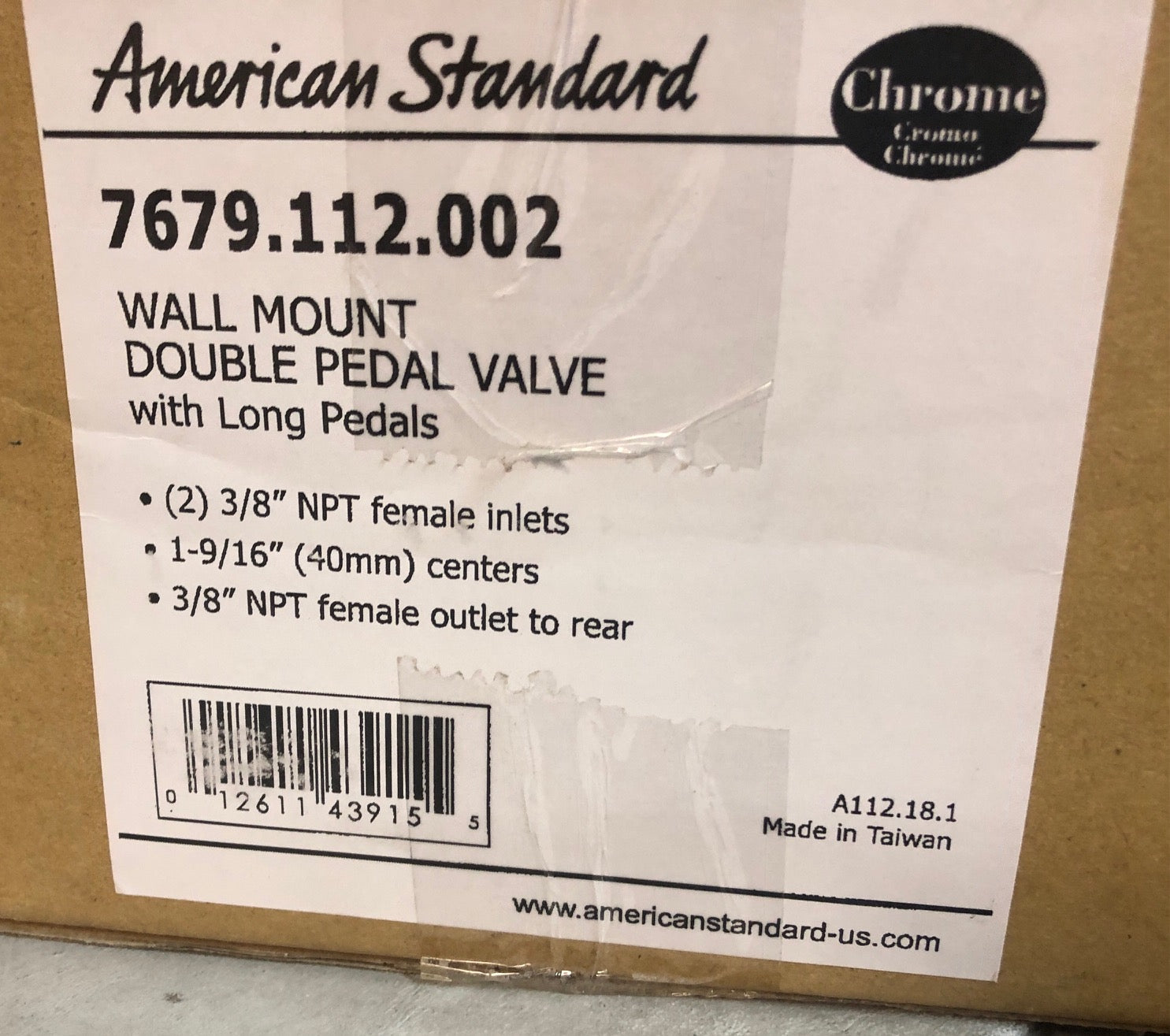 AMERICAN STANDARD American Standard 7679.112.002 Chrome Wall Mount Double Pedal Valve