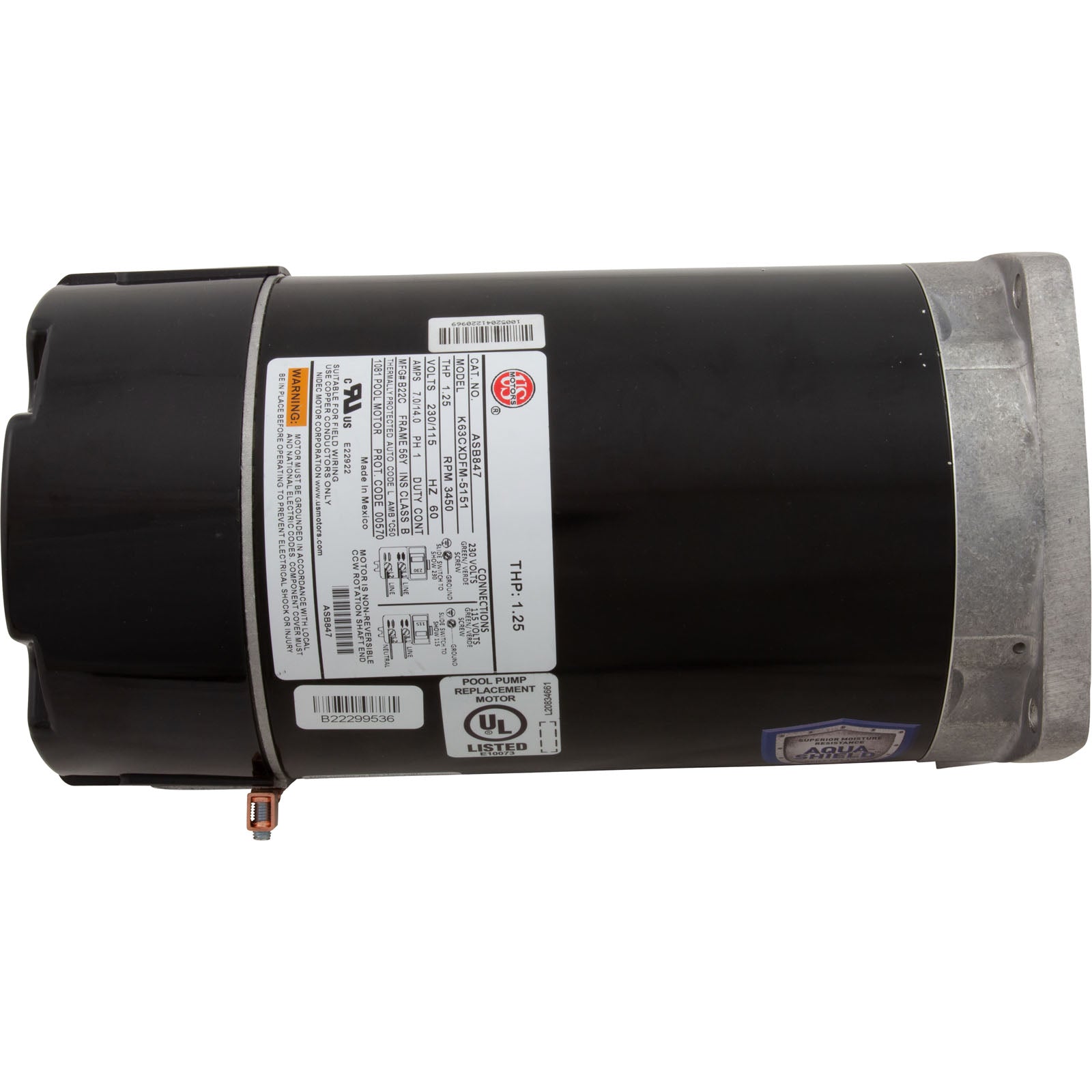 US MOTORS US Motors ASB847 Pool and Spa Motor 0.75HP 115/230V 56Y Frame