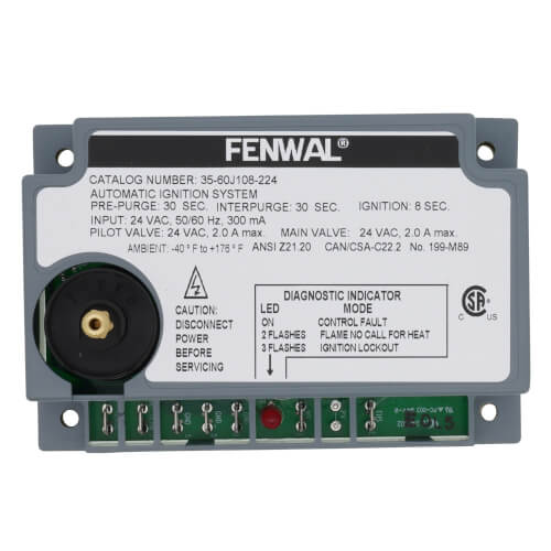 LAARS Fenwal 35-60J108-224 Direct Spark Ignition Control 24V - Replacement for Johnson Controls G76x Series