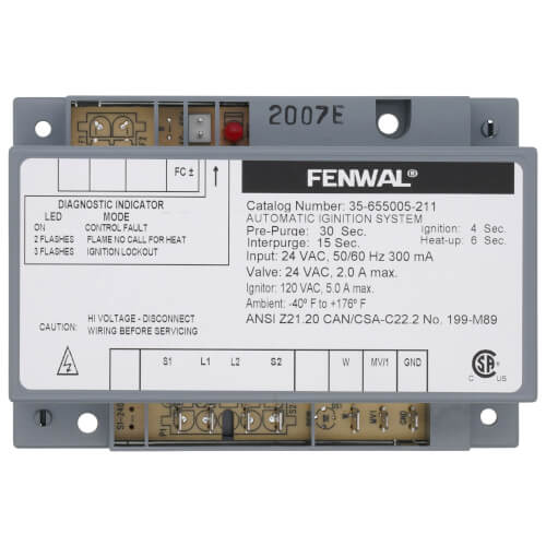 LAARS Fenwal 35-655005-211 Hot Surface Ignition Control 24v 30 Sec Prepurge