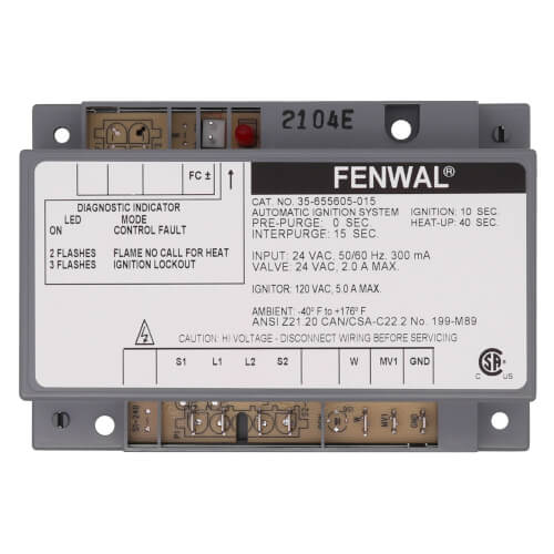 LAARS Fenwal 35-655605-015 Hot Surface Ignition Control 24v with Zero Second Prepurge and Ten Second TFI