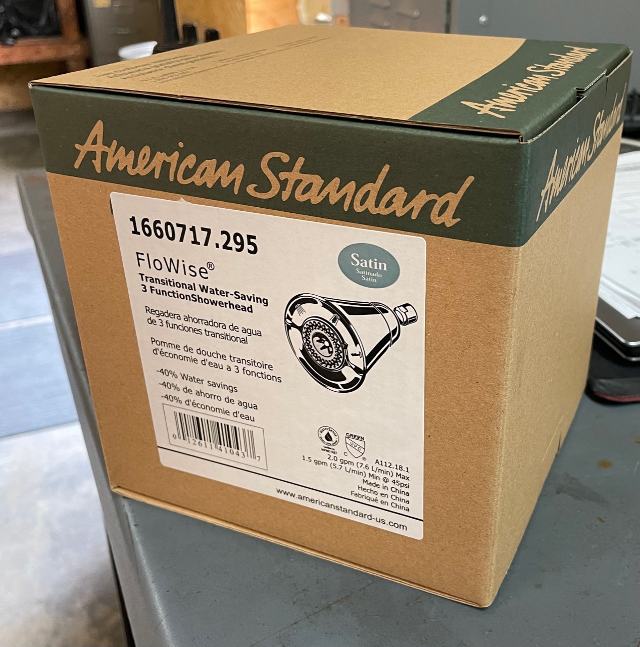 AMERICAN STANDARD American Standard 1660717.295 Flowise Satin Vandal Resistant Water-Saving 3 Function Showerhead