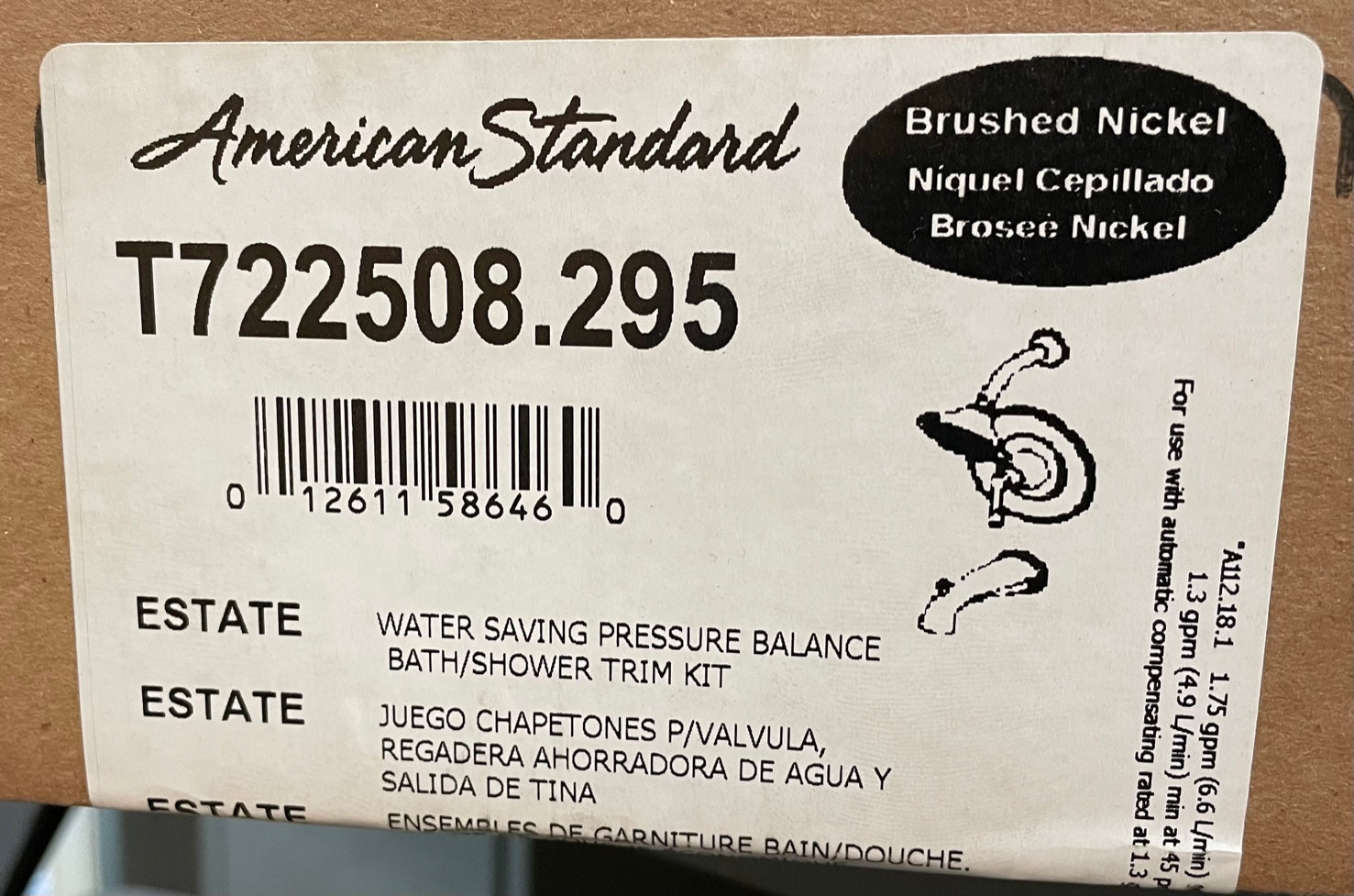 AMERICAN STANDARD American Standard T722508.295 Estate Brushed Nickel Water Saving Pressure Balance Bath/Shower Trim Kit