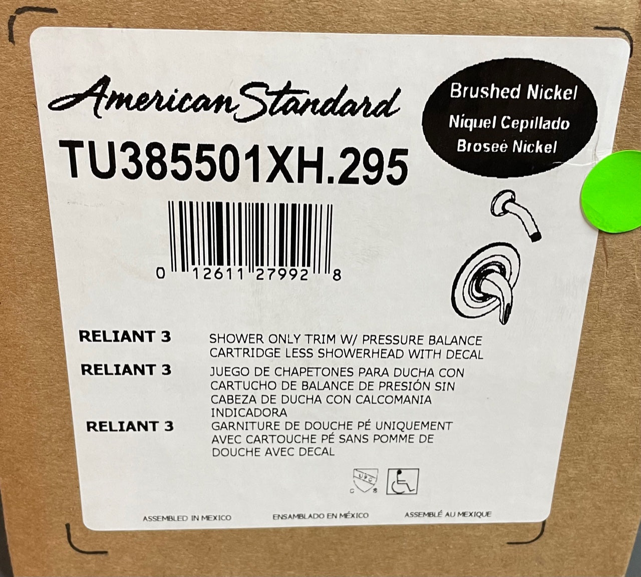 AMERICAN STANDARD American Standard TU385501XH.295 Reliant 3 Brushed Nickel Shower Trim With Pressure Balance Cartridge Less Showerhead