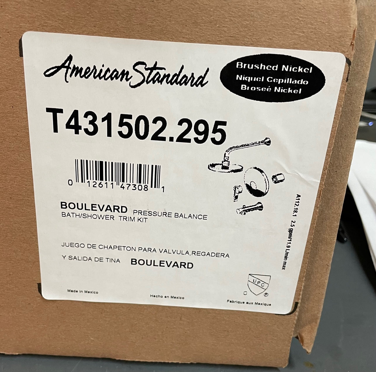 AMERICAN STANDARD American Standard T431502.295 Boulevard Brushed Nickel Pressure Balance Bath/Shower Trim Kit
