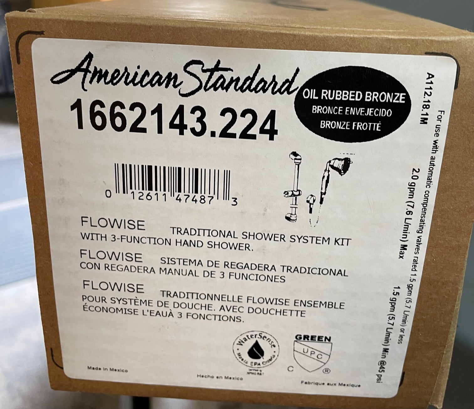 AMERICAN STANDARD American Standard 1662143.224 Flowise Oil Rubbed Bronze Traditional Shower System Kit (3-Function Hand Shower)