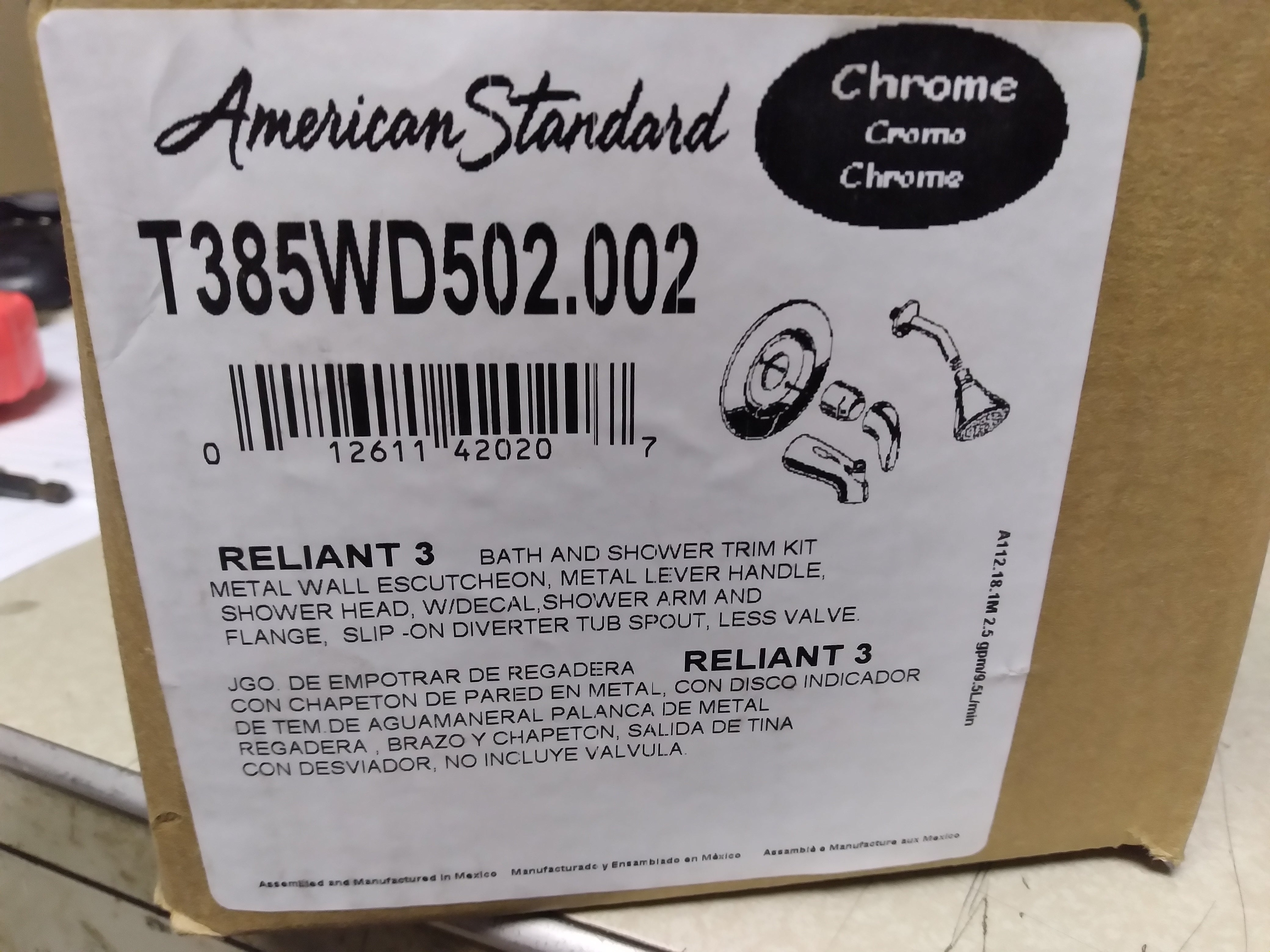 AMERICAN STANDARD American Standard T385WD502.002 Reliant 3 Chrome Bath and Shower Trim Kit with Shower Head
