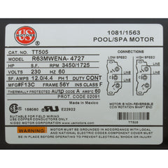Waterway Plastics 3721621-1W Pump 3.0hp 230v 2-Spd 56Fr 2