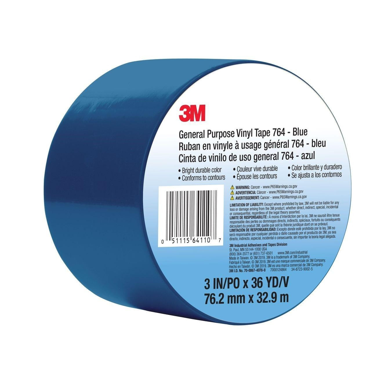 3M 3M 7000124864 General Purpose Vinyl Tape 764 3 in x 36 yd 5.0 mil 12 roll case