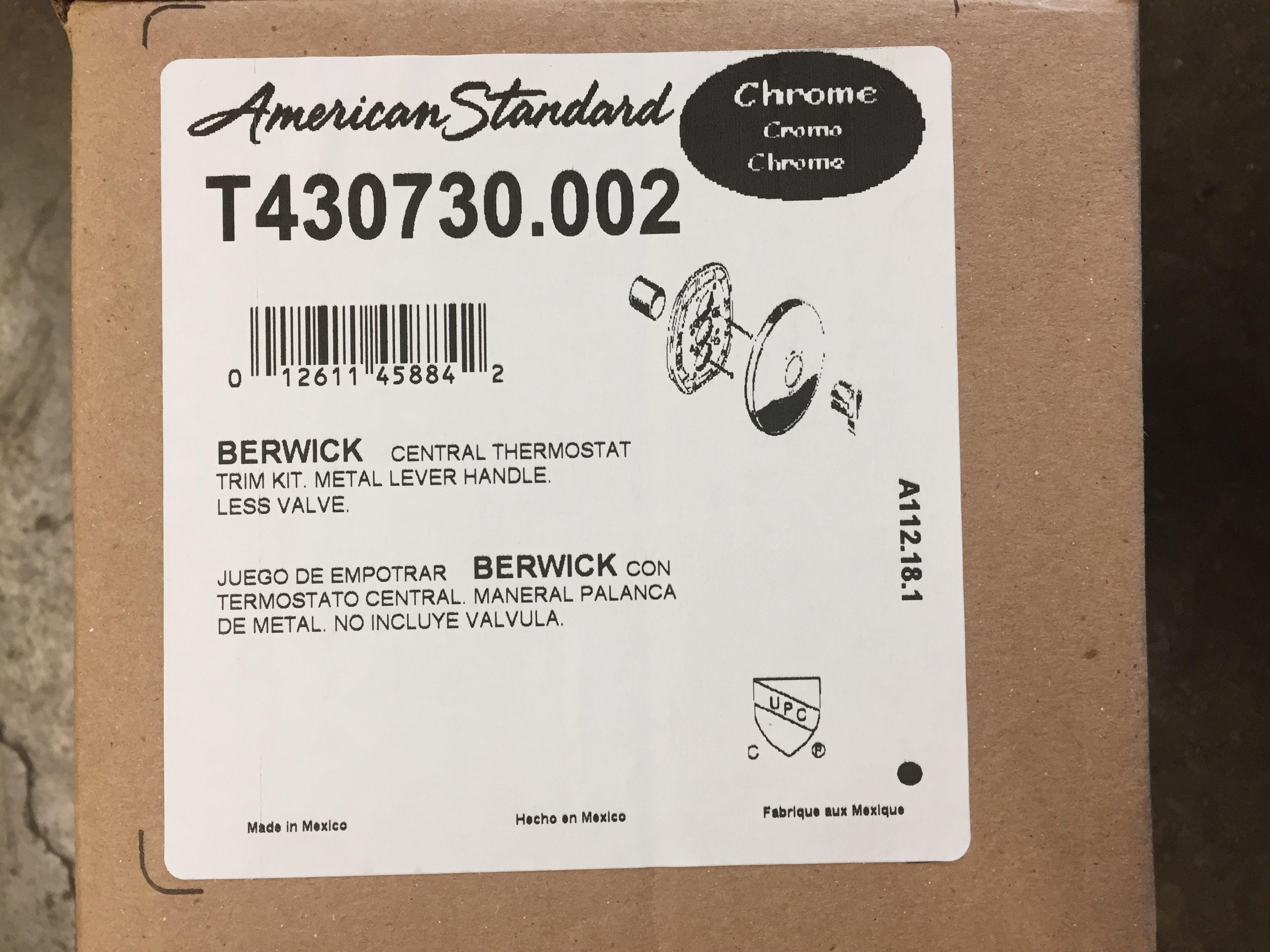 AMERICAN STANDARD American Standard T430730.002 Berwick Central Thermostat Trim Kit Less Valve Chrome