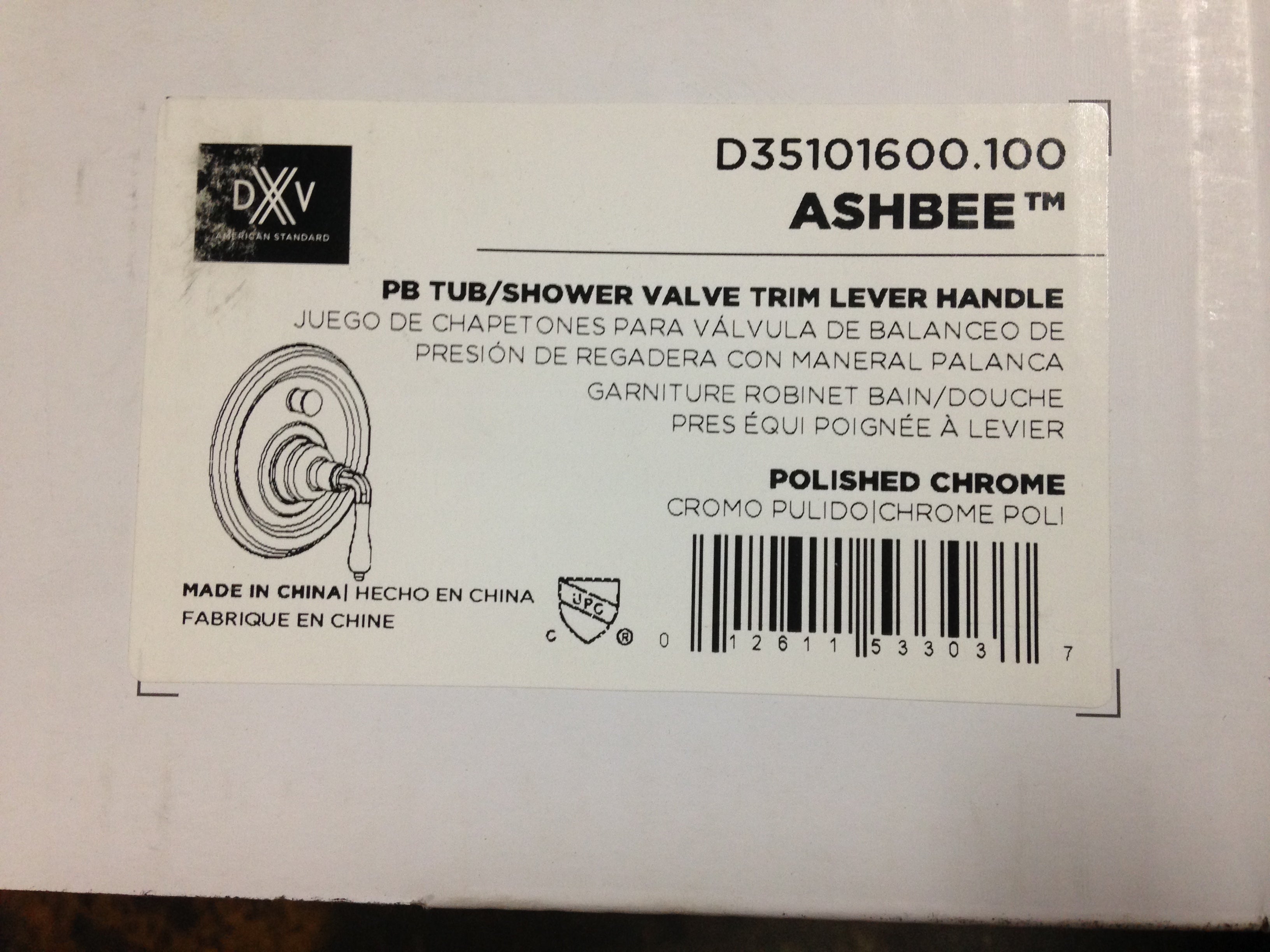 AMERICAN STANDARD American Standard D35101600.100 Tub/Shower Valve Trim Lever Handle Polished Chrome