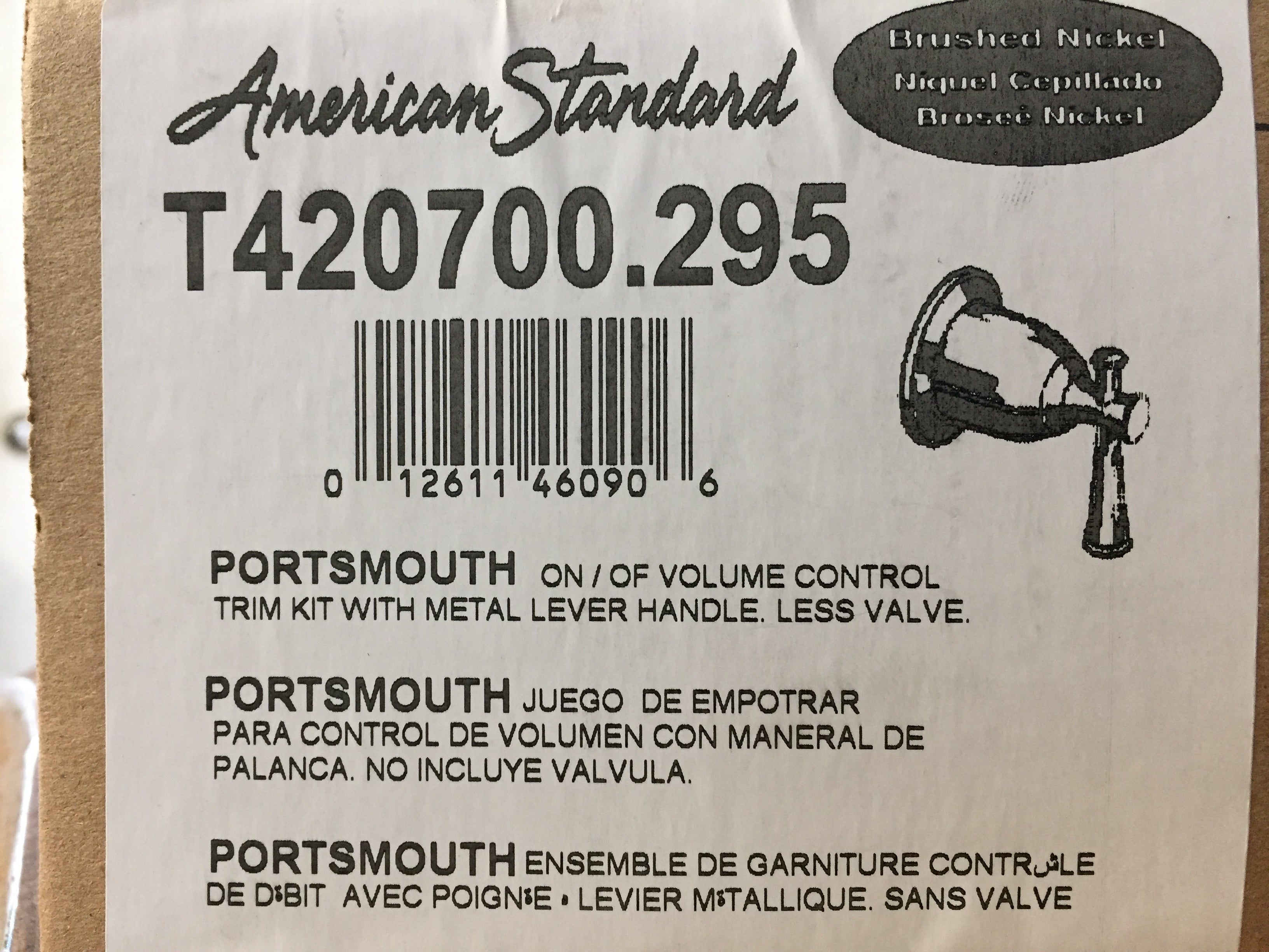 AMERICAN STANDARD American Standard T420700.295 Portsmouth Brushed Nickel On/Off Volume-Control Trim Kit