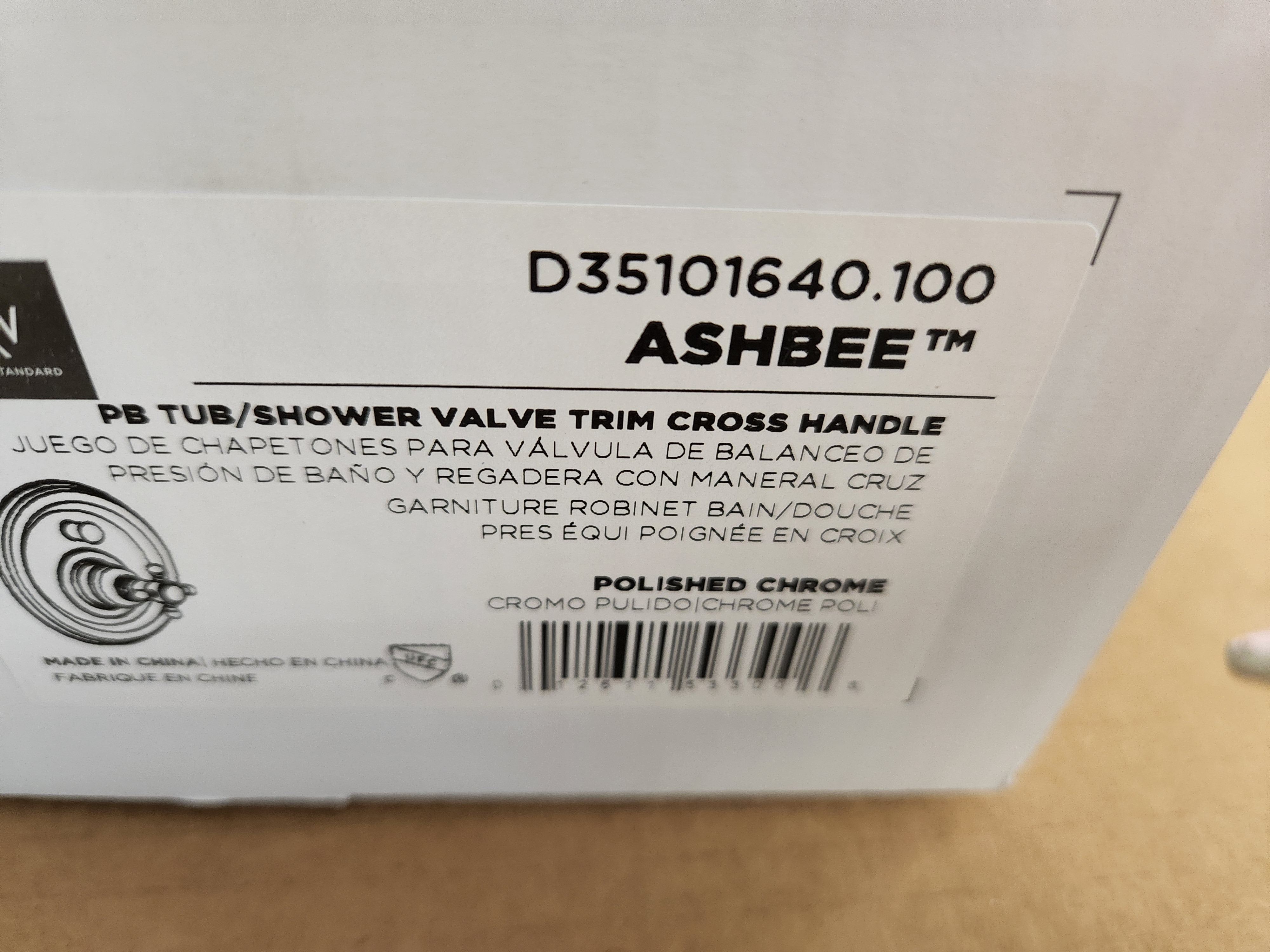 AMERICAN STANDARD American Standard D35101640.100 Ashbee Polished Chrome PB Tub/Shower Trim Cross Handle