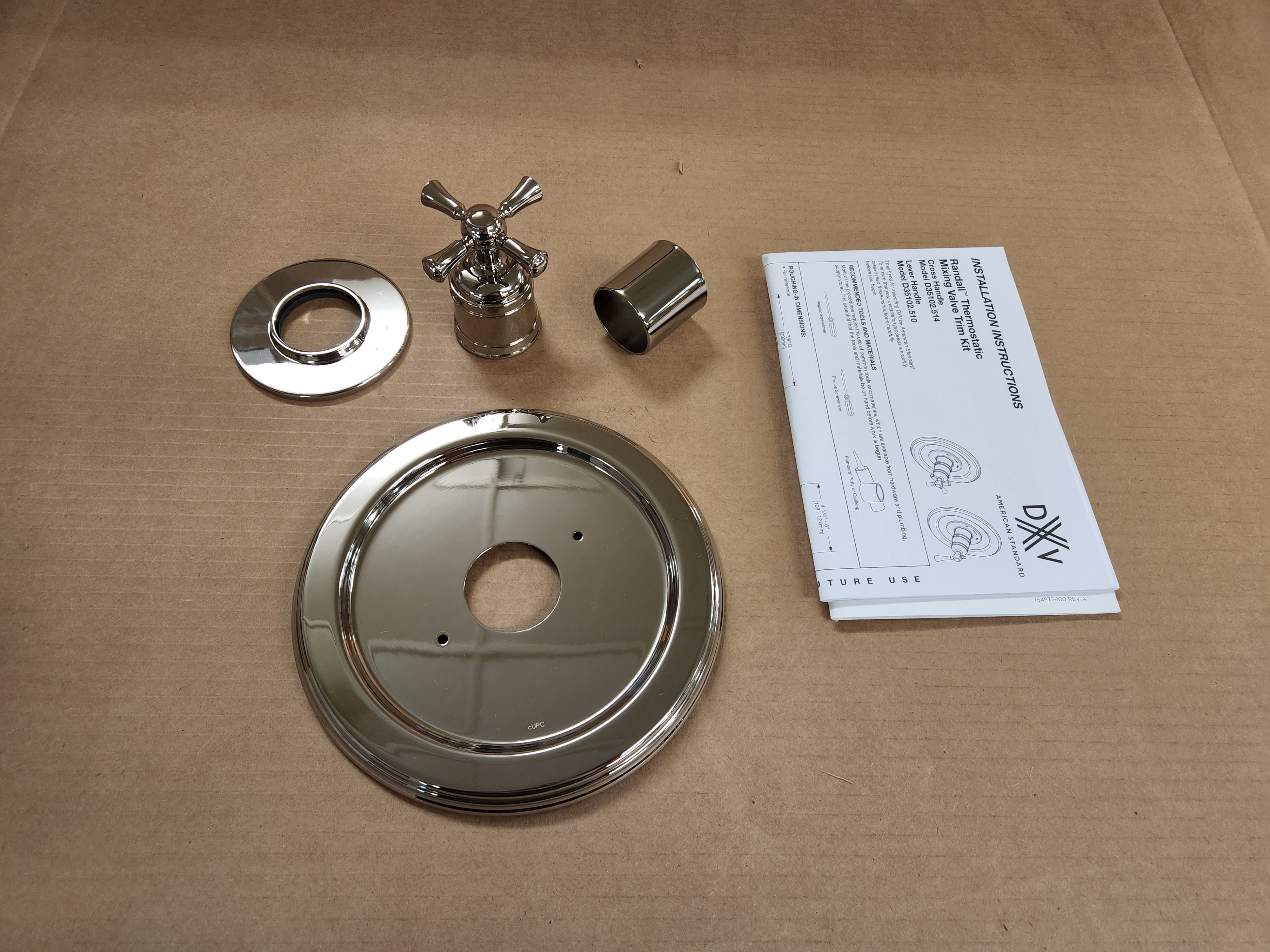 AMERICAN STANDARD American Standard D35102514.150 Randall Platinum Nickel Thermo Valve Trim Cross Handle