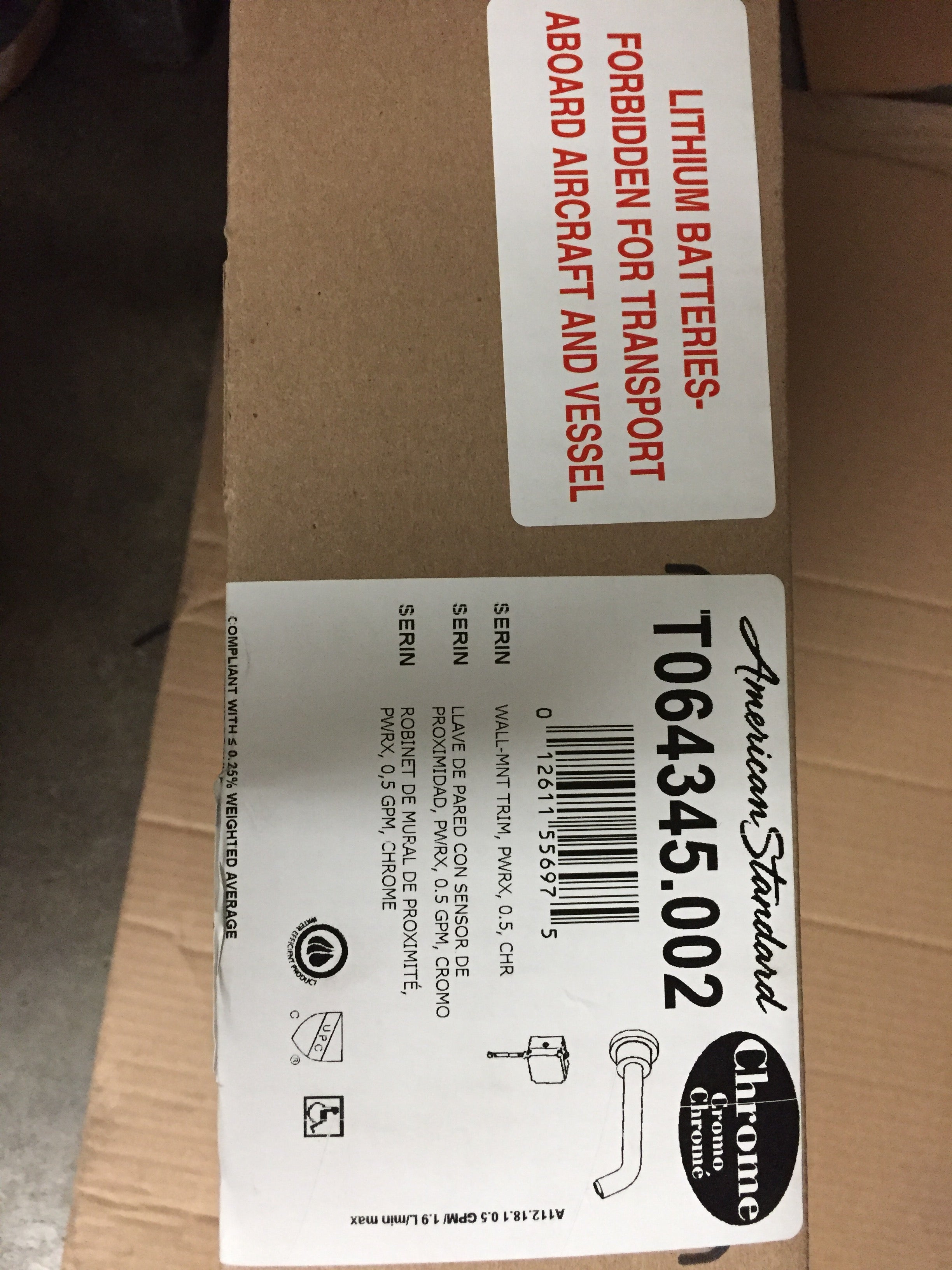 AMERICAN STANDARD American Standard T064345.002 Serin Touchless Wall-mount Trim Pwrx 10 Year Battery 0.5 Gpm/1.9 Lpm