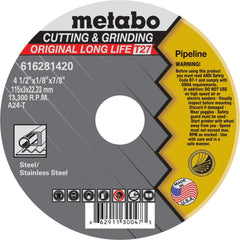 METABO Metabo 616281420 Type 27 Grinding Wheel 4-1/2 in 24 Grit