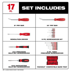 MILWAUKEE Milwaukee 48-22-0158 Screwdriver & Pry Bar Set With Tray for Packout Drawers (17-Piece)