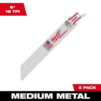 MILWAUKEE Milwaukee 48-00-5184 6in 18 Tpi Bi-metal Recip Blade 5 Pack