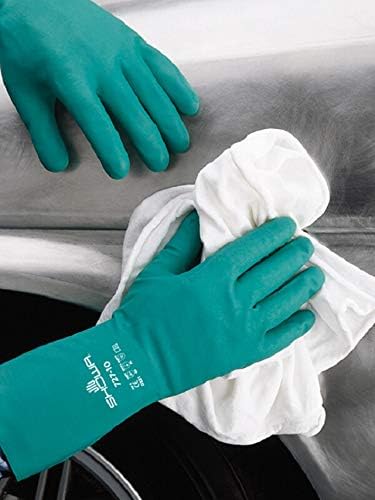 SHOWA SHOWA 727-07 Nitrile Unlined Chemical Resistant Safety Work Glove Size 7/Small Green Gauntlet Cuff