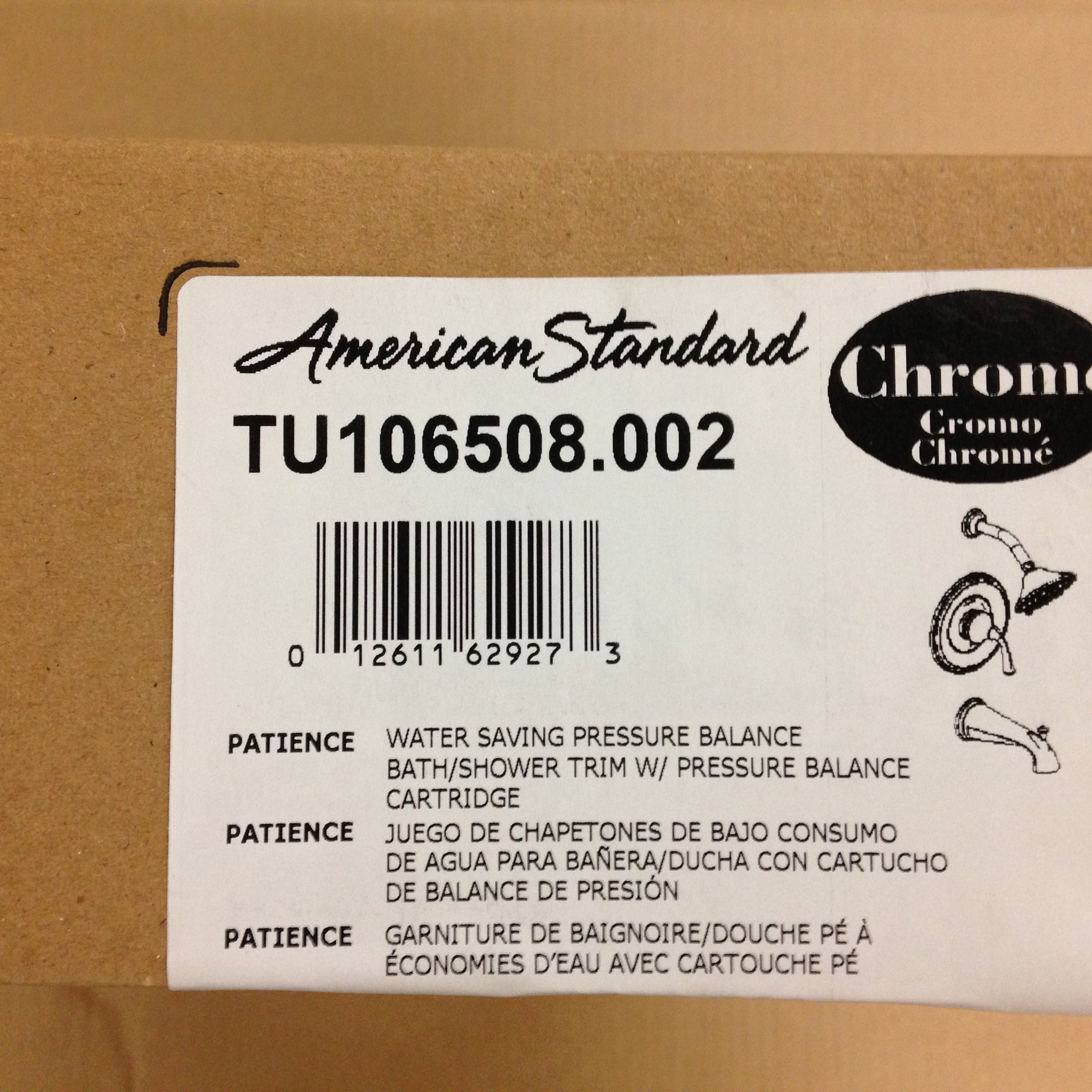 AMERICAN STANDARD American Standard TU106508.002 Patience Water Saving Pressure Balance Bath/Shower Trim with Pressure Balance Cartridge Chrome